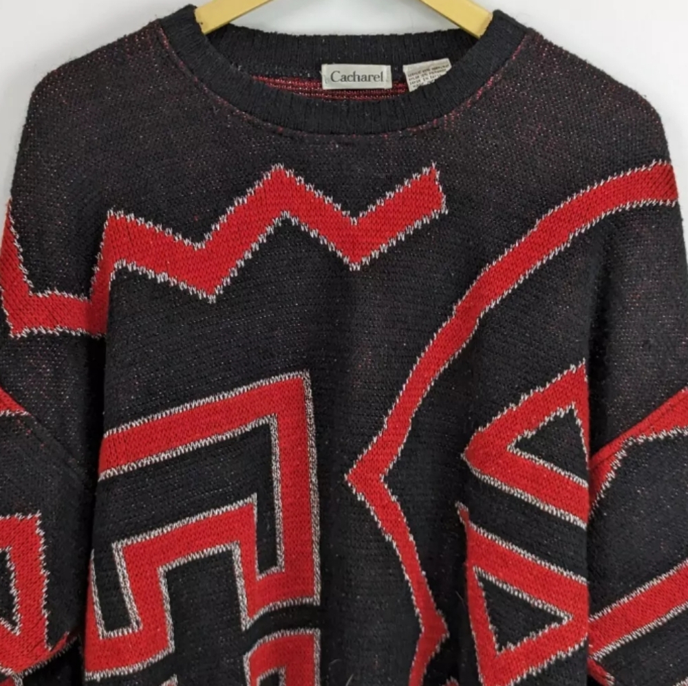 Retro Cacharel Knit Sweater, 90's Geometric Coogi Style Pattern Knit Sweater